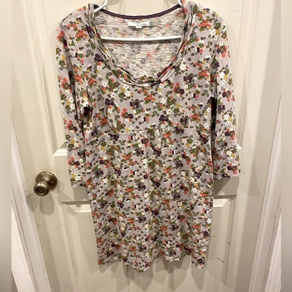 Boden Floral Empire Waist Mini Dress Floral 3/4 Sleeve Slub Knit 8 Cottagecore